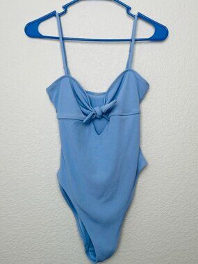 Cheeky High Waisted Tie Bow Front Adjustable Strap Ribbed Bathing Suit | Medium